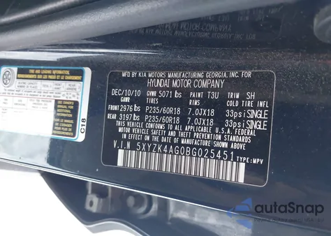 2011 Hyundai Santa Fe Limited V6 z USA, uszkodzony, nr VIN 5XYZK4AG0BG025451